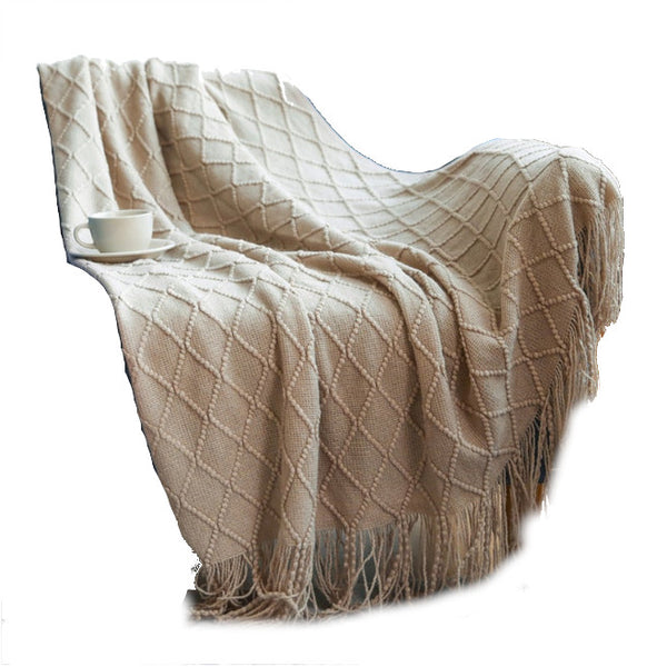 Blankets 127Cm X 152Cm Warm Cozy Knitted Throw Blanket Beige