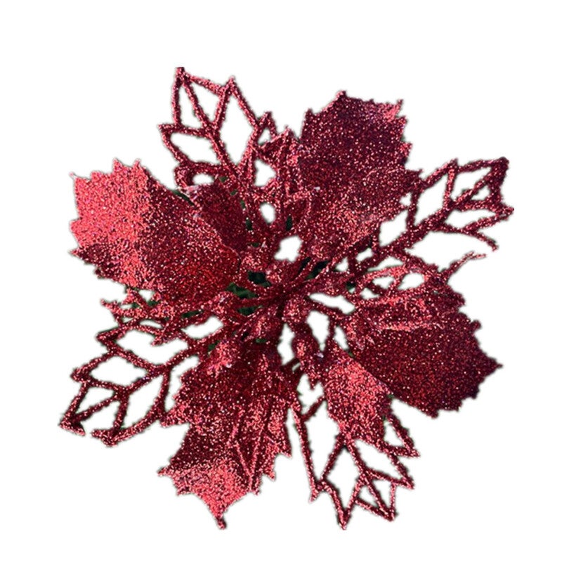 Seasonal Decorations 5Pcs Christmas Decoration Glitter Powder Flower Wreath Garland Pendant Red