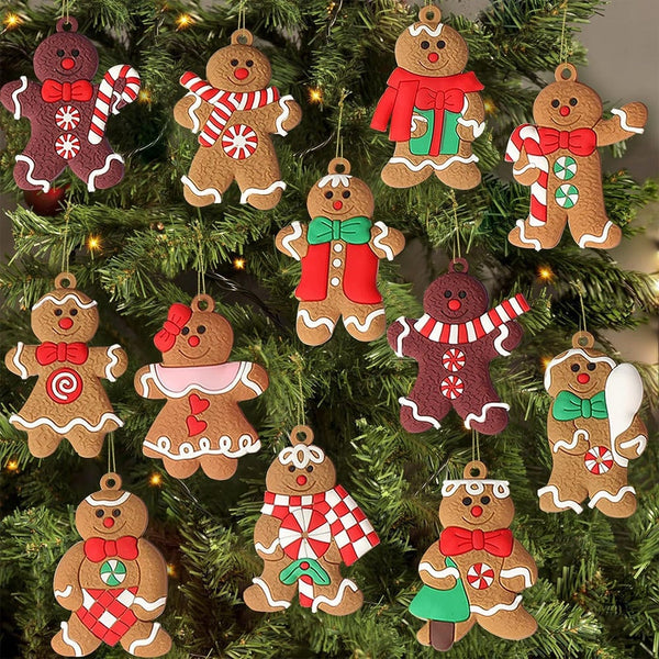 Seasonal Decorations 12Pcs Gingerbread Man Christmas Tree Hanging Pendants Decorations