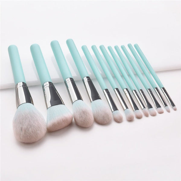 Brushes 12Pcs/Set Makeup Light Blue Beauty Cosmetics Foundation Blush Powder Concealer Eye