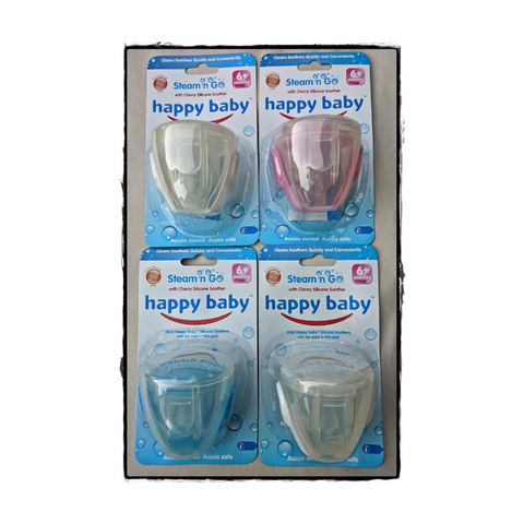 Dummies & Soothers 12 X 4 (48 Pieces) Pack Bulk Buy Resell Happy Baby Steam N Go Cherry Silicone Soother