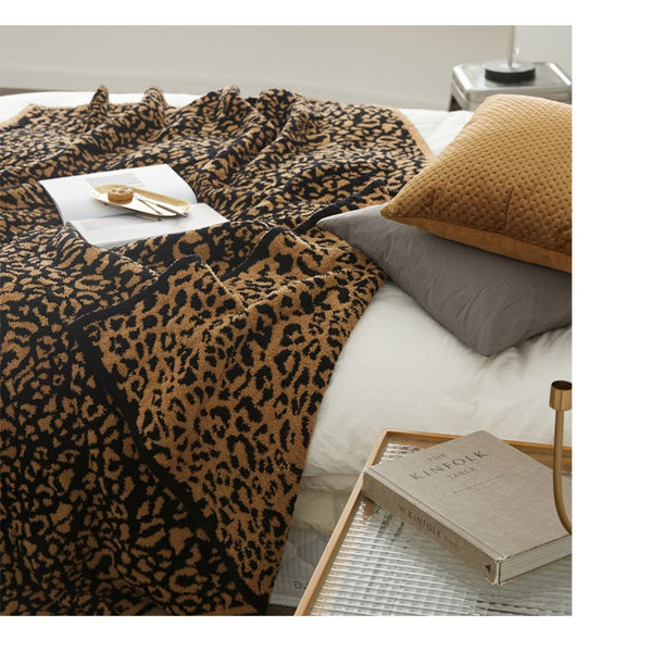 Blankets 130 X 160Cm Cozy Throw Black Brown Leopard Print