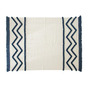 Blankets 130 X 160Cm Cozy Throw White With Blue Tribal Pattern