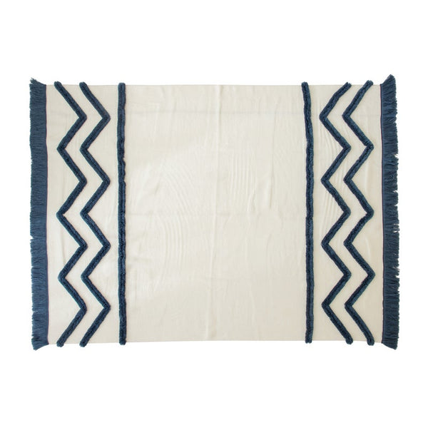 Blankets 130 X 160Cm Cozy Throw White With Blue Tribal Pattern