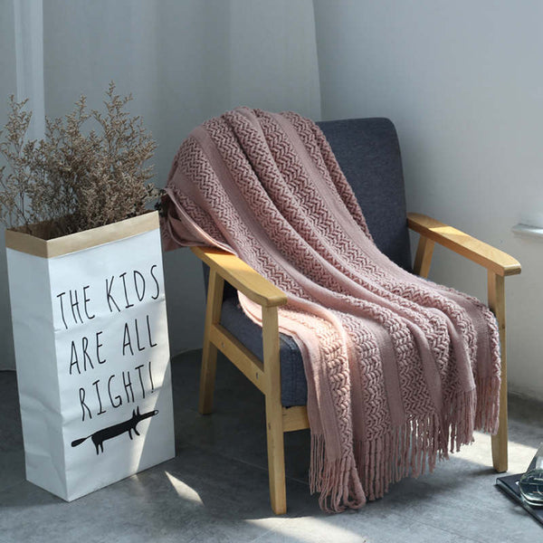 Blankets 130Cm X 220Cm Warm Cozy Knitted Throw Blanket Pink