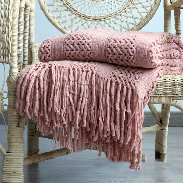 Blankets 130Cm X 220Cm Warm Cozy Knitted Throw Blanket Pink