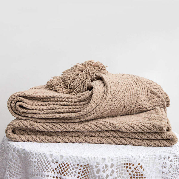 Blankets 130Cm X 160Cm Warm Cozy Knitted Throw Tan