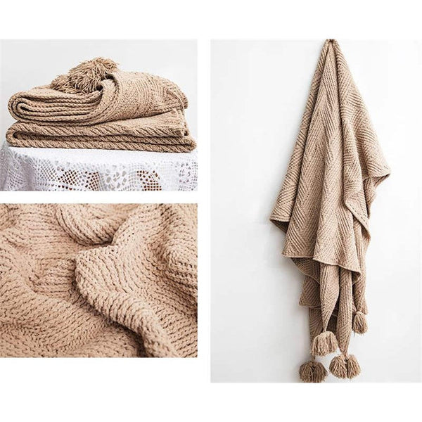 Blankets 130Cm X 160Cm Warm Cozy Knitted Throw Tan