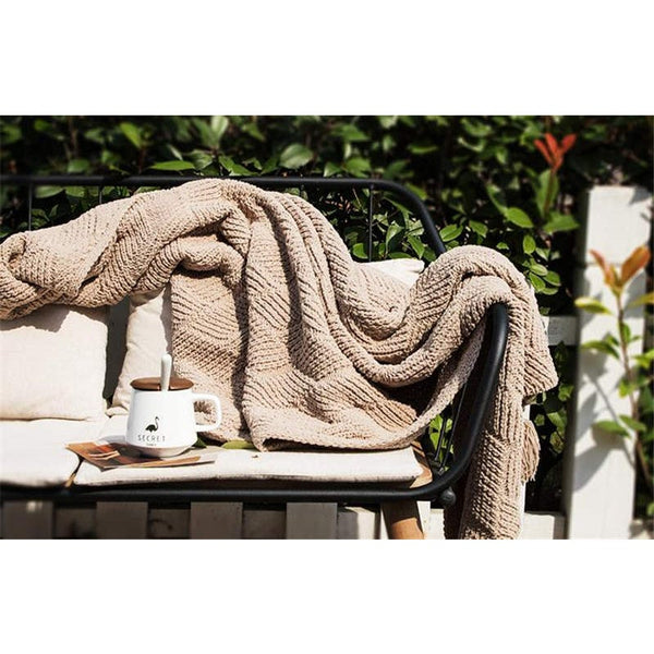 Blankets 130Cm X 160Cm Warm Cozy Knitted Throw Tan