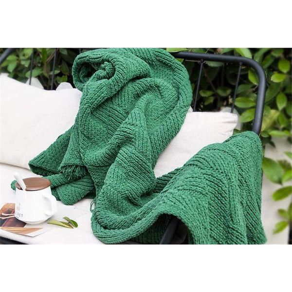 Blankets 130Cm X 160Cm Warm Cozy Knitted Throw Green