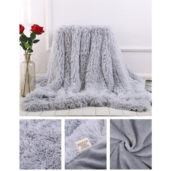 130X160cm Super Soft Long Coral Fleece Flurry Throw Blanket Grey