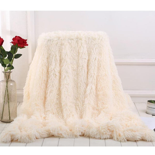 Blankets 130X160cm Super Soft Long Coral Fleece Flurry Throw Blanket Beige