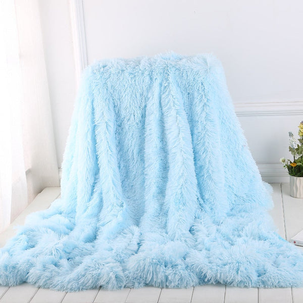 Blankets 130X160cm Super Soft Long Coral Fleece Flurry Throw Blanket Baby Blue