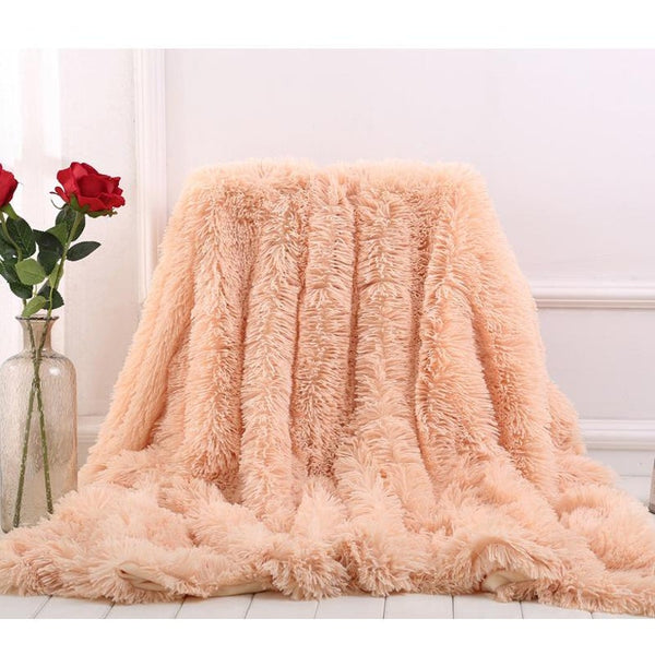 Blankets 130X160cm Super Soft Long Coral Fleece Flurry Throw Blanket Salmon Pink