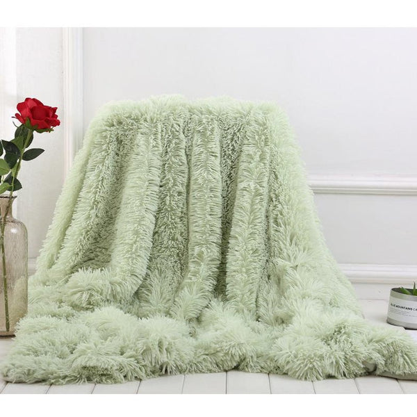 Blankets 130X160cm Super Soft Long Coral Fleece Flurry Throw Blanket Pistachio Green