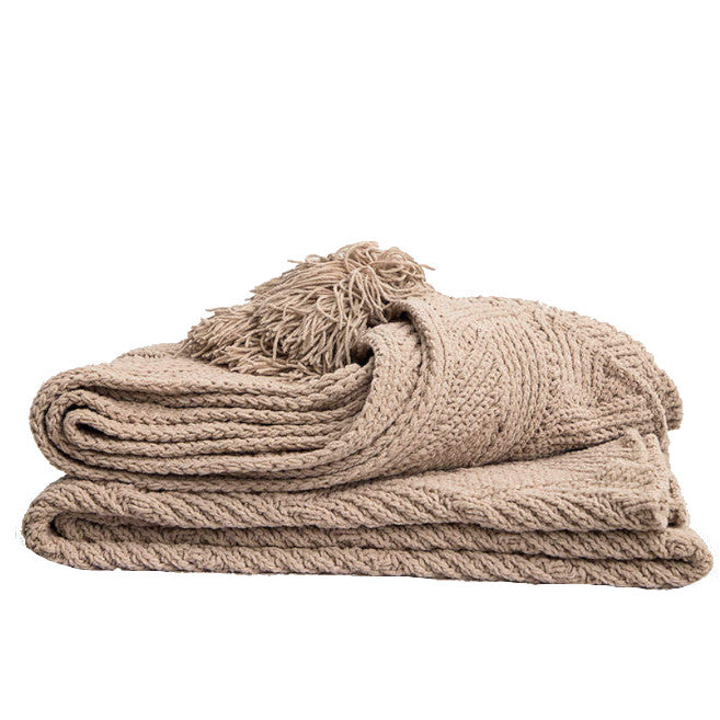 Blankets 130Cm X 160Cm Warm Cozy Knitted Throw Tan