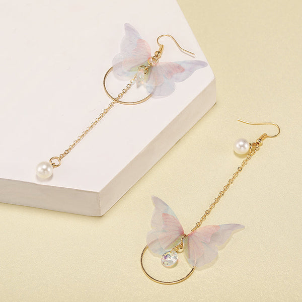 Earrings Trendy Fairy Yarn Asymmetric Butterfly Long Girls Adornment