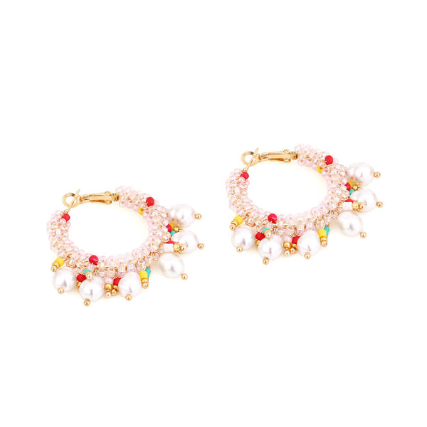 Earrings Bohemian Crystal Pearl Beaded Women Fashion Hoop Jewelry Accessories