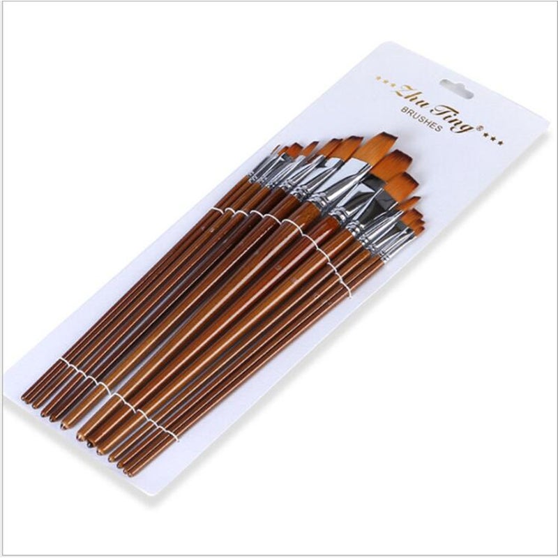 Artists Brushes 13Pcs Flat Brushes Nylon Hair With Long Handle Painting Kit Synthetic Tips