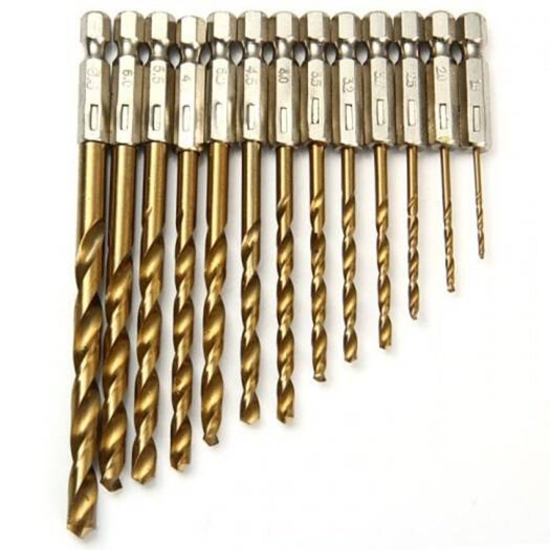 Drill Bits 13Pcs Titanium Coated Drill Bit Set Yellow