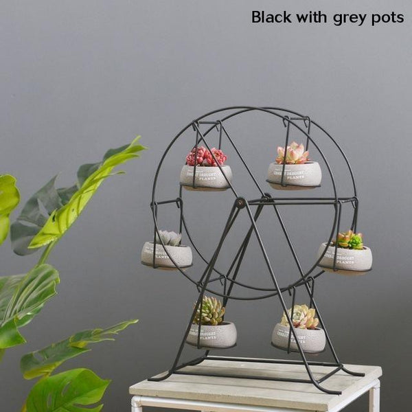 Ferris Wheel Flower Pot Stand With 6 Succulent Plant Pots