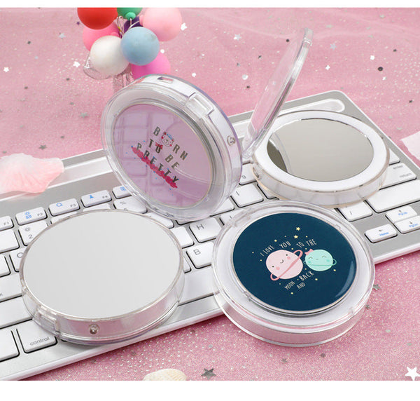 Makeup Mirrors Led Mini Makeup Mirror Portable Rechargeable Folding Cartoon Theme