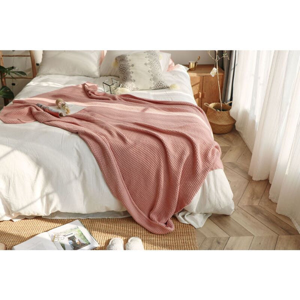 Blankets 1150X180cm Cozy Throw Moss Stitch Exquisite Knitted Rose Pink