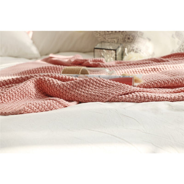 Blankets 1150X180cm Cozy Throw Moss Stitch Exquisite Knitted Rose Pink