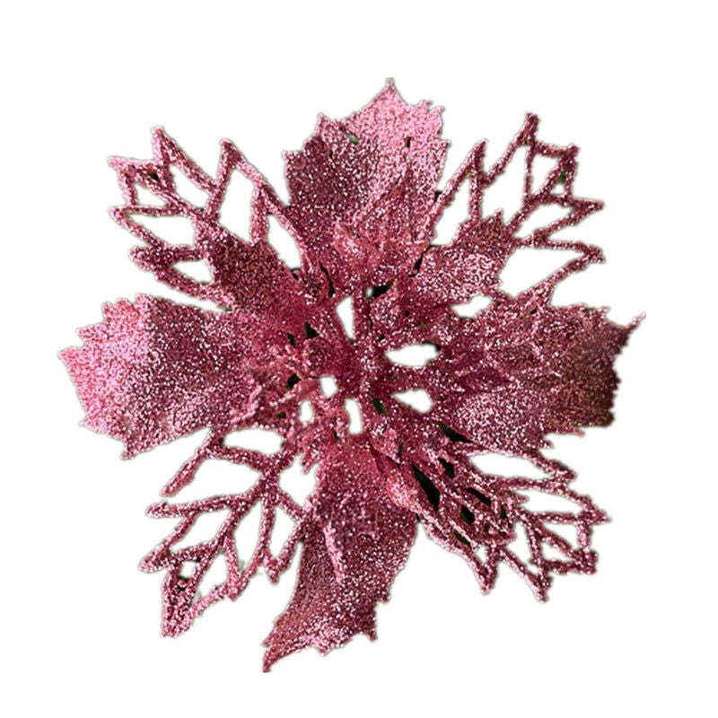 Seasonal Decorations 15Pcs Christmas Decoration Celebration Hollow Out Glitter Powder Flower Wreath Garland Pendant Pink