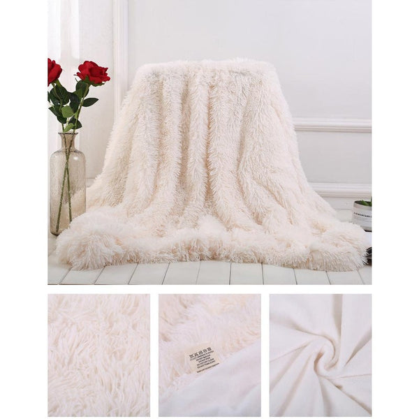 Blankets 160X200cm Super Soft Long Coral Fleece Flurry Throw Blanket