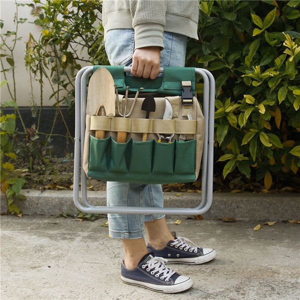 Portable Folding Gardening Stool With Tote Chair Bag Tools Organiser