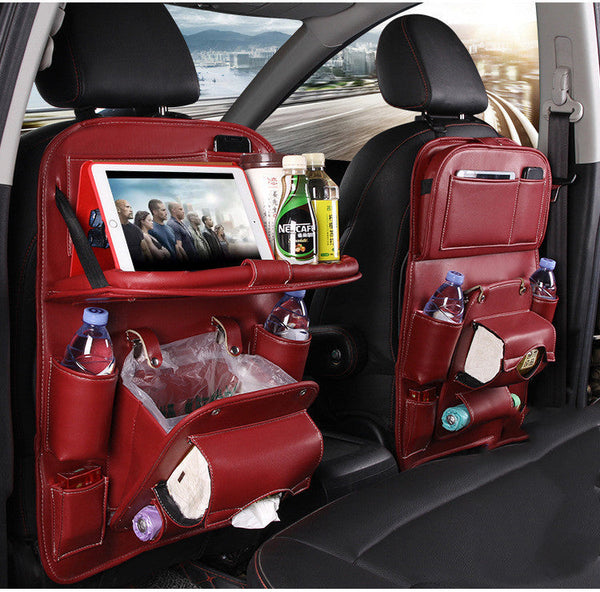 Car Organisers Pu Leather Car Storage Bag Multifunctional Seat Back Tray Hanging Waterproof Organizer