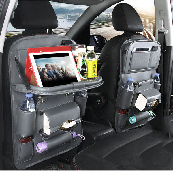 Car Organisers Pu Leather Car Storage Bag Multifunctional Seat Back Tray Hanging Waterproof Organizer