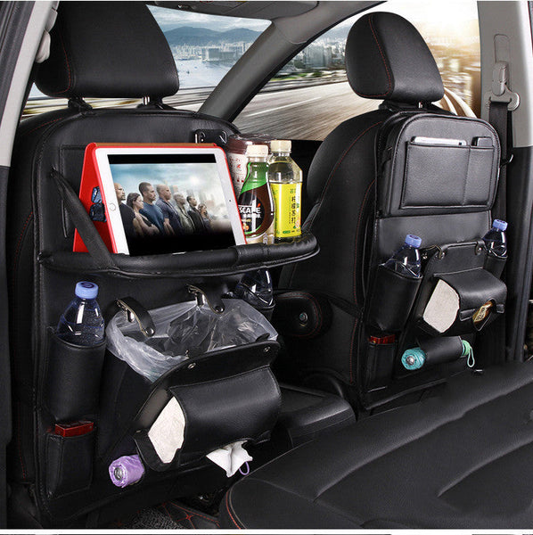 Car Organisers Pu Leather Car Storage Bag Multifunctional Seat Back Tray Hanging Waterproof Organizer