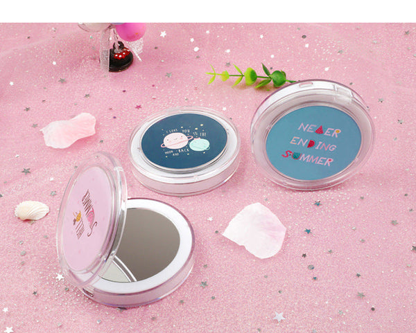 Makeup Mirrors Led Mini Makeup Mirror Portable Rechargeable Folding Cartoon Theme