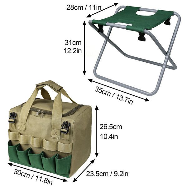 Portable Folding Gardening Stool With Tote Chair Bag Tools Organiser