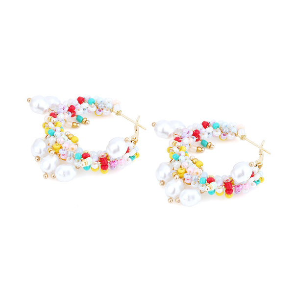 Earrings Bohemian Crystal Pearl Beaded Women Fashion Hoop Jewelry Accessories