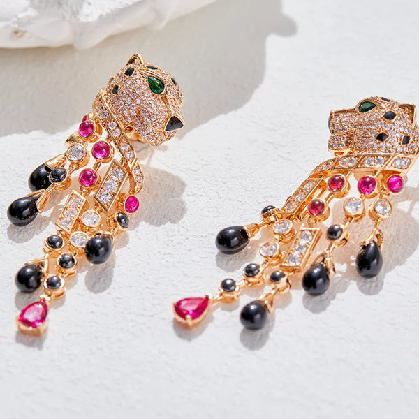 Earrings Leopard Heavy Industry Gold Plated With Zircon For Women