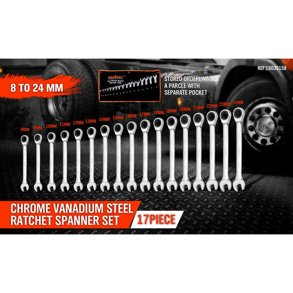 Other Wrenches & Spanners 17Pc Ratchet Spanner Set Metric Combination Wrenches Open End Ring Cr V 8 24Mm