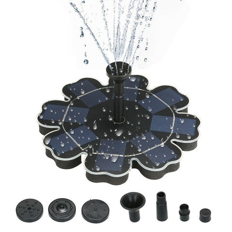 195Mm / 7.68 Inch Solar Power Fountain Flower Shape Panel Energy Saving Water Pump Black