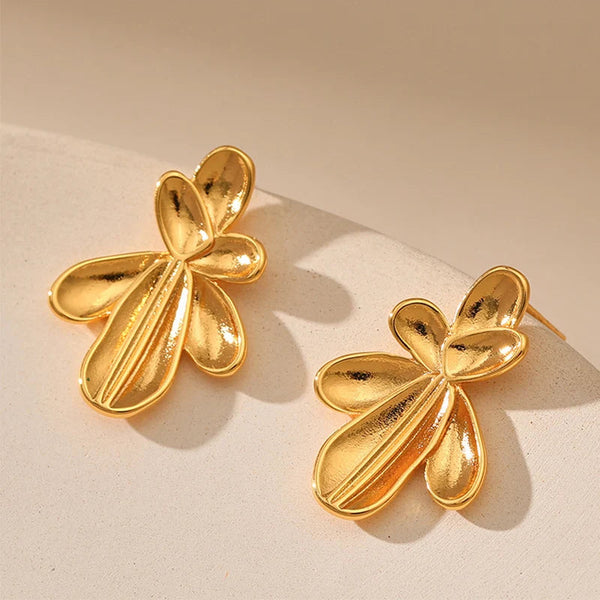 Earrings Irregular Three Dimensional Leaf Plated Earring In 18K Real Gold Colour