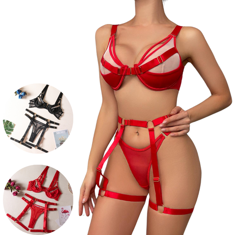 Bras & Bra Sets Strappy Fetish Lingerie Bra Garter Underwear For Women In Black And Red