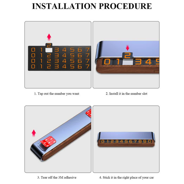 Other Car Interior Silver Premium Alloy And Wood Temporary Parking Card Sliding Design For Privacy Includes 6 Number Sets