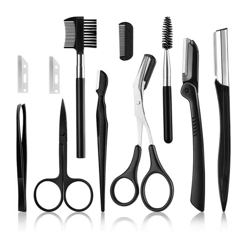 Clippers & Trimmers 11Pcs Professional Eyebrow Trimming Tool Set Shaping Knife Tweezers Comb Pencil Kit