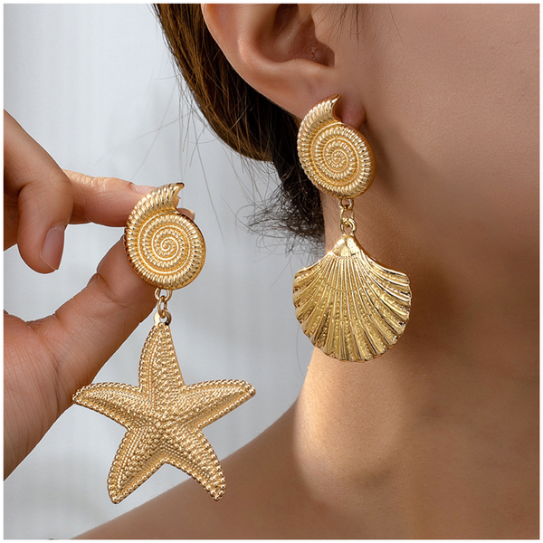 Earrings Gold Metallic Starfish Shell With Personalised High End Temperament