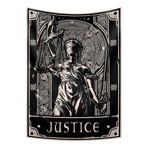 Tapestries Tapestry Black Justice Statue 150X130 Cm Tarot Card Psychedelic Art Decoration