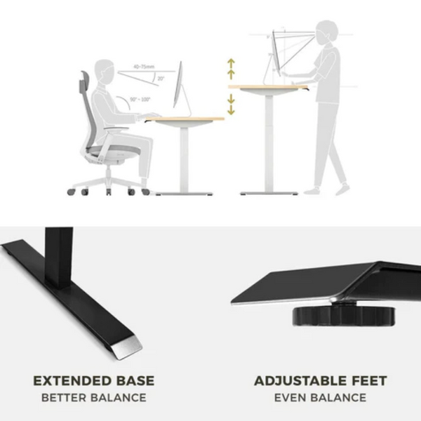 Standing Desks 120Cm Standing Desk Height Adjustable Sit Black Motorised Single Frame White Top