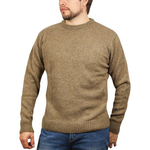 100% Shetland Wool Crew Round Neck Knit Jumper Pullover Mens Sweater Knitted - Nutmeg (23)