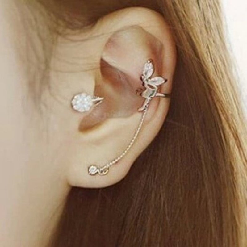 Earrings Characteristic Rhinestone Embellished Angle's Wing Shape Ear Cuff For Women Silver