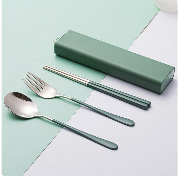 Portable Dinnerware Set Stainless Steel Chopsticks Spoon And Fork With Box Travel Lunch Student Utensil